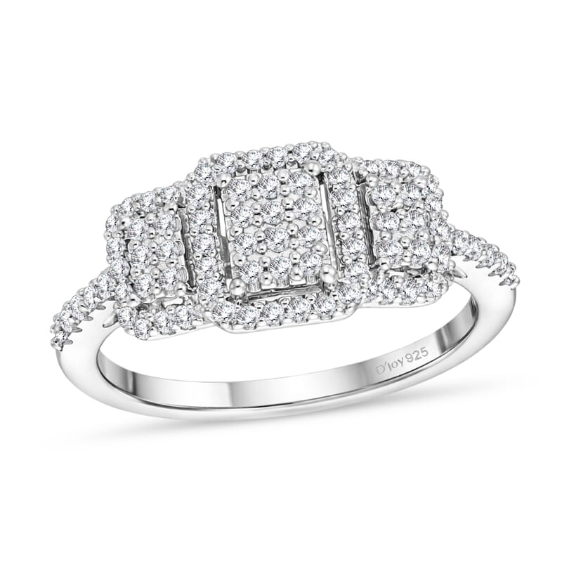 D'Joy Diamond 0.33 ctw Multi-row Cluster Ring in Rhodium Over Sterling Silver (Size  7.0)