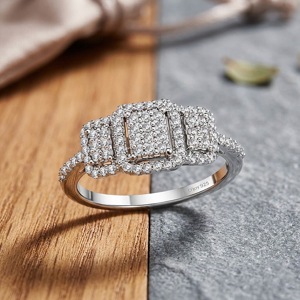 D'Joy Diamond 0.33 ctw Multi-row Cluster Ring in Rhodium Over Sterling Silver (Size  7.0)