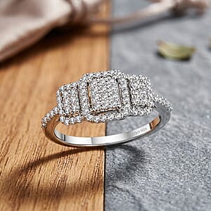 D'Joy Diamond 0.33 ctw Multi-row Cluster Ring in Rhodium Over Sterling Silver (Size 7.0)