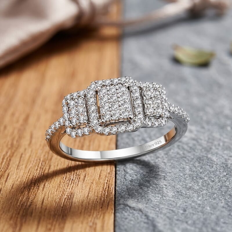 D'Joy Diamond 0.33 ctw Multi-row Cluster Ring in Rhodium Over Sterling Silver (Size  7.0)