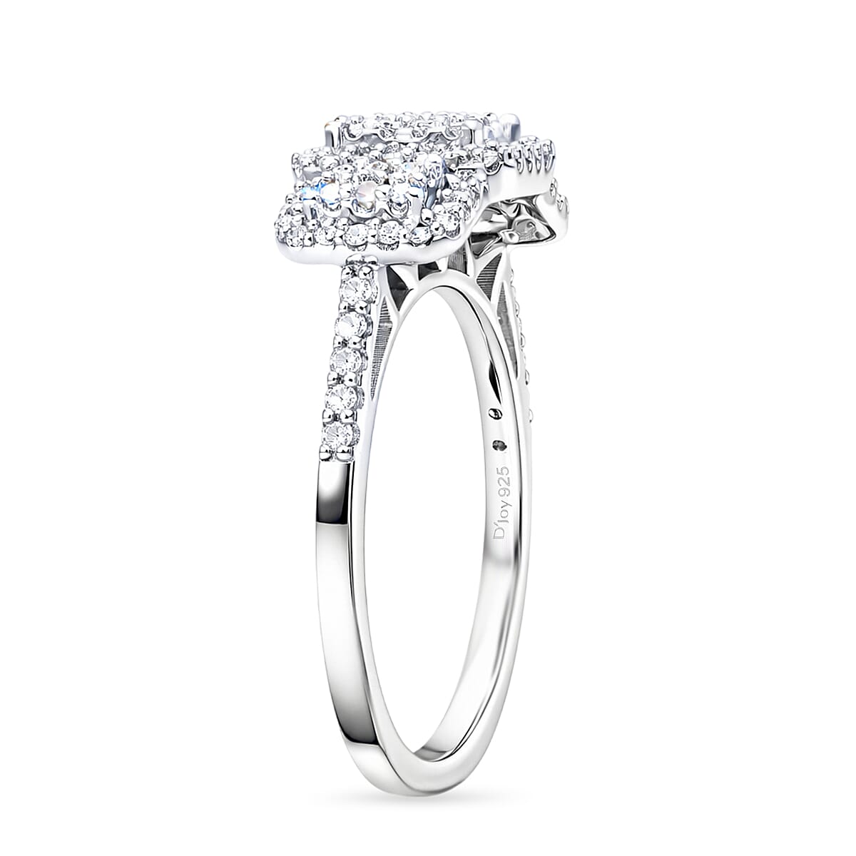 D'Joy Diamond 0.33 ctw Multi-row Cluster Ring in Rhodium Over Sterling Silver (Size  7.0)