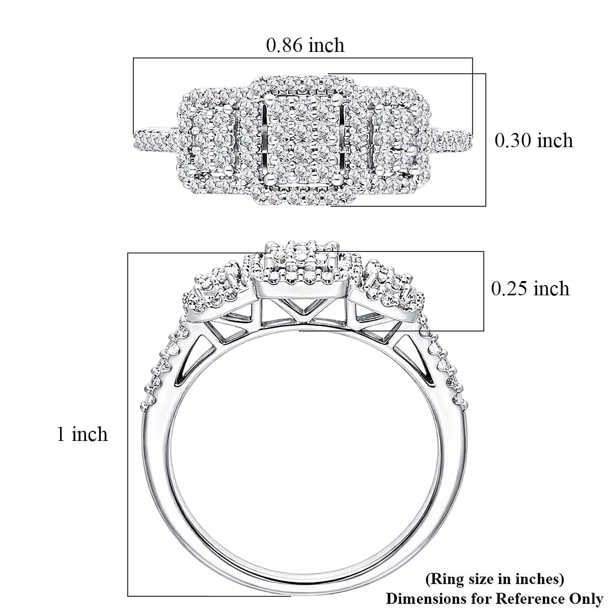 D'Joy Diamond 0.33 ctw Multi-row Cluster Ring in Rhodium Over Sterling Silver (Size  7.0)