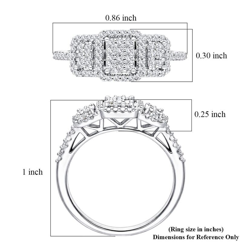 D'Joy Diamond 0.33 ctw Multi-row Cluster Ring in Rhodium Over Sterling Silver (Size  7.0)