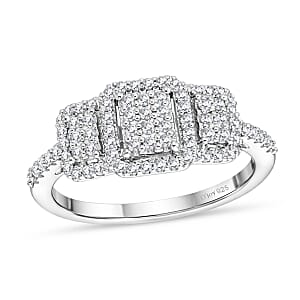 D'Joy Diamond 0.33 ctw Multi-row Cluster Ring in Rhodium Over Sterling Silver (Size 9.0)