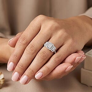 D'Joy Diamond 0.33 ctw Multi-row Cluster Ring in Rhodium Over Sterling Silver (Size 9.0)