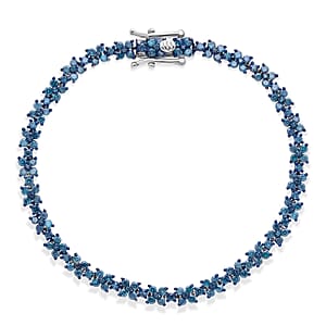 D'Joy Natural Blue Diamond 4.00 ctw Blooming Flower Bracelet in Rhodium Over Sterling Silver (7.25 In)