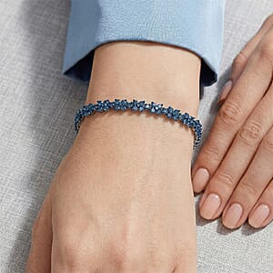 D'Joy Natural Blue Diamond 4.00 ctw Blooming Flower Bracelet in Rhodium Over Sterling Silver (7.25 In)