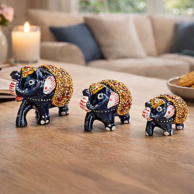 Livmore Black and Golden Set of 3 Plastic Elephant