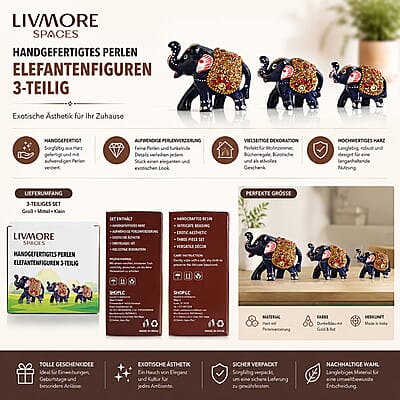 Livmore Black and Golden Set of 3 Plastic Elephant