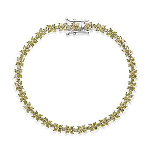 D'Joy Natural Yellow Diamond 4.00 ctw Blooming Flower Bracelet in Rhodium Over Sterling Silver (7.25 In)