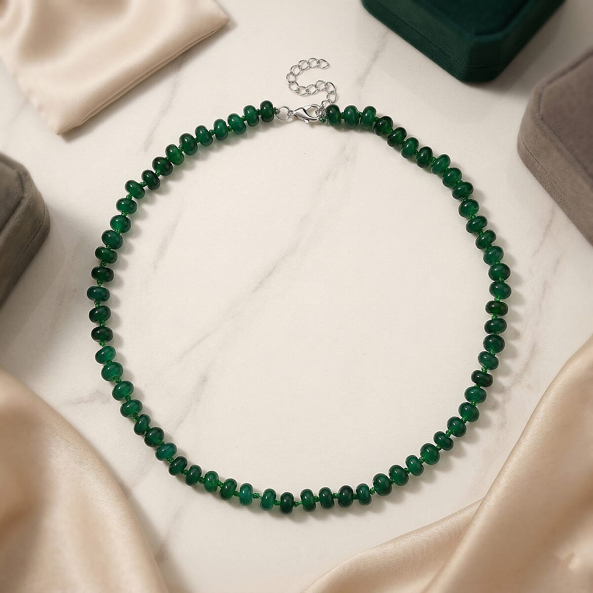 Verde Onyx 180.00 ctw Rondelle Beaded Elegance Necklace in Stainless Steel 18-20 Inches image number 2