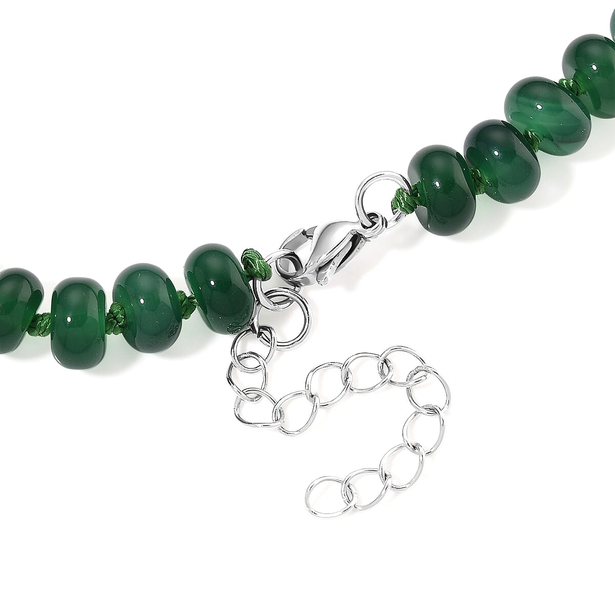 Verde Onyx 180.00 ctw Rondelle Beaded Elegance Necklace in Stainless Steel 18-20 Inches image number 4
