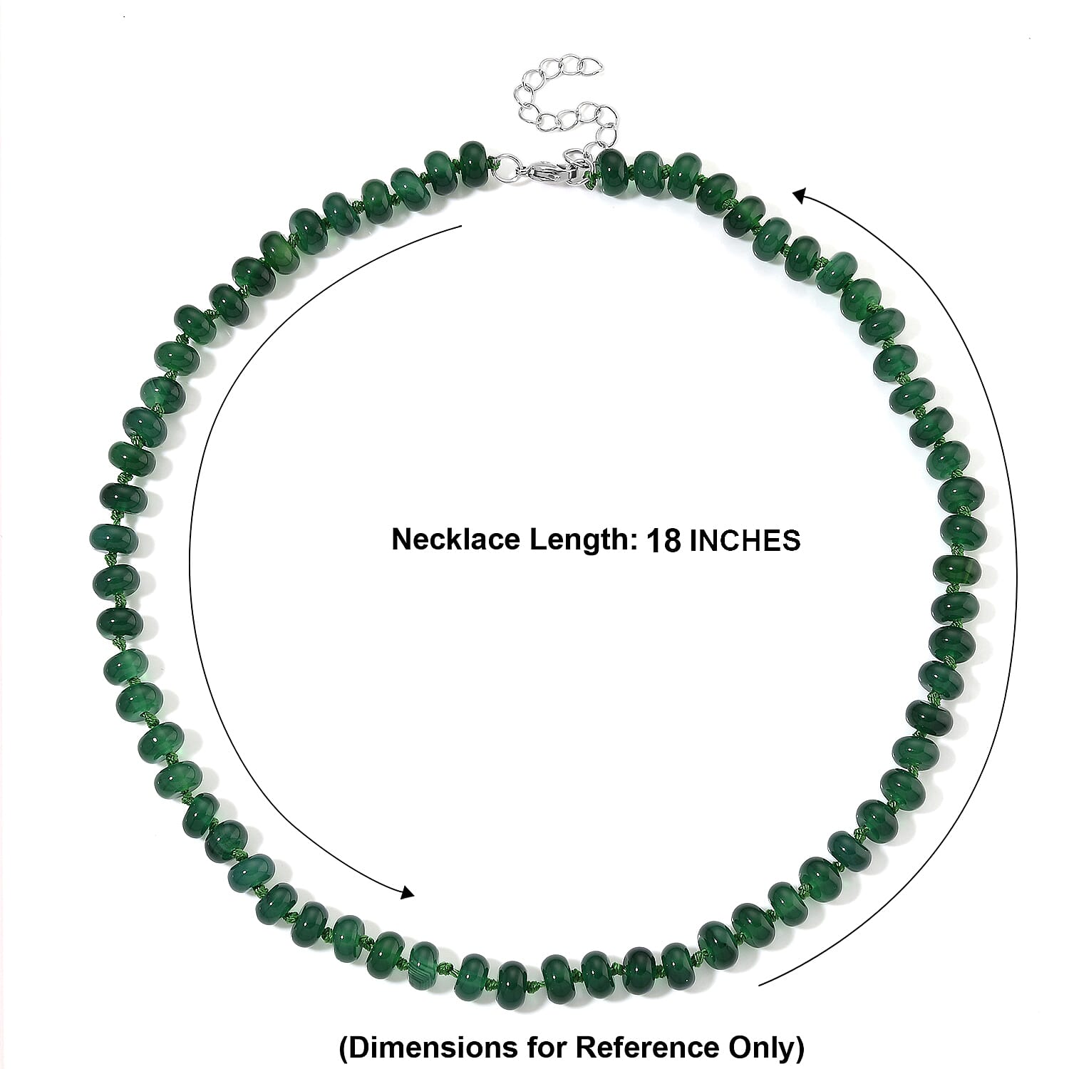 Verde Onyx 180.00 ctw Rondelle Beaded Elegance Necklace in Stainless Steel 18-20 Inches