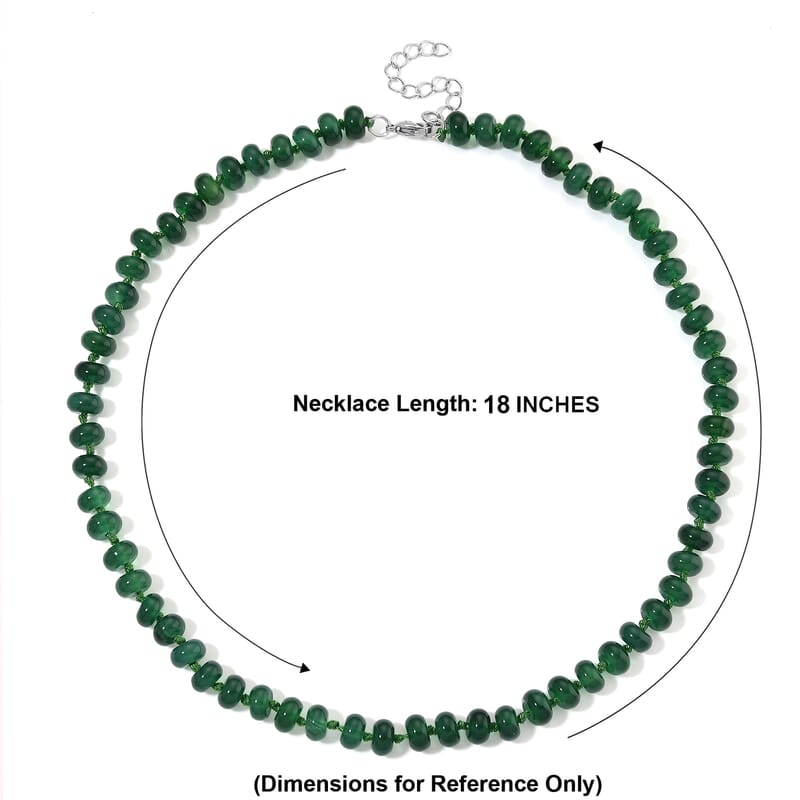 Verde Onyx 180.00 ctw Rondelle Beaded Elegance Necklace in Stainless Steel 18-20 Inches