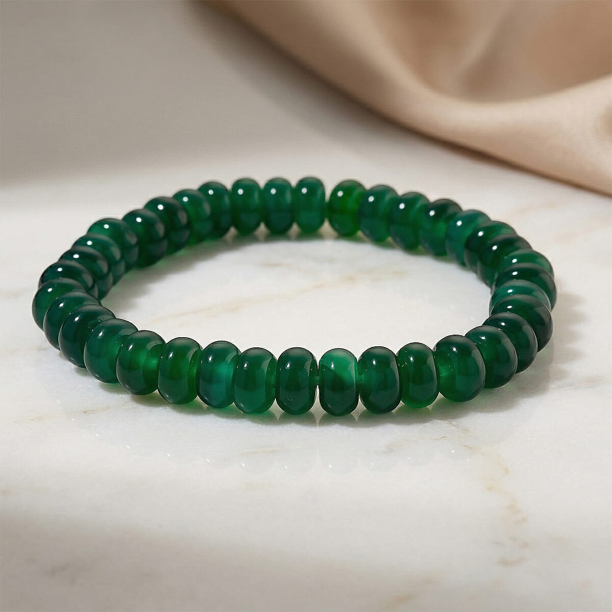 Verde Onyx 100.00 ctw Rondelle Beaded Stretch Bracelet image number 1