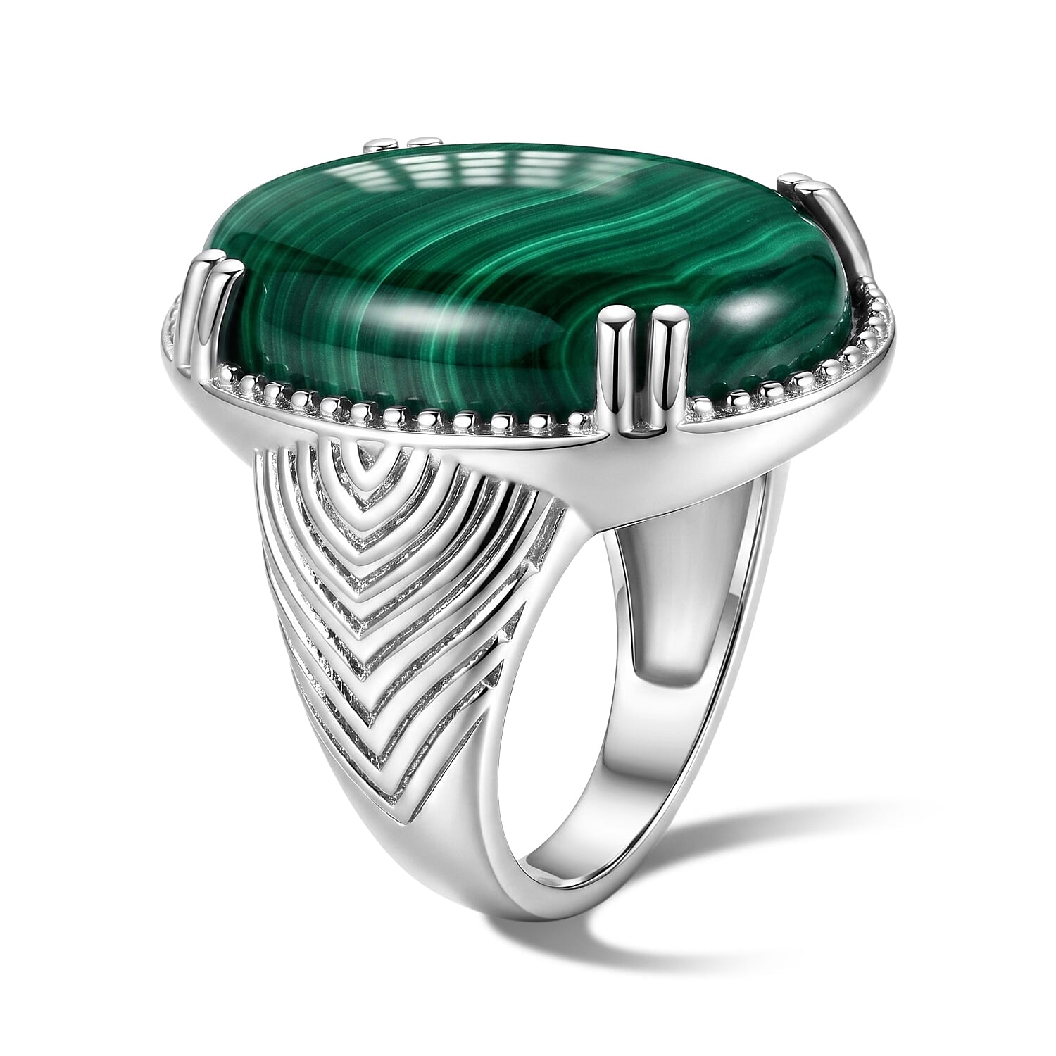 EverTrue African Malachite Solitaire Ring in Stainless Steel (Size 6.0) 29.75 ctw