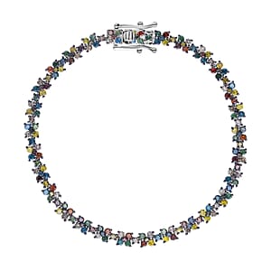 D'Joy Natural Multi Diamond 4.00 ctw Blooming Flower Bracelet in Rhodium Over Sterling Silver (7.25 In)