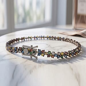 D'Joy Natural Multi Diamond 4.00 ctw Blooming Flower Bracelet in Rhodium Over Sterling Silver (7.25 In)