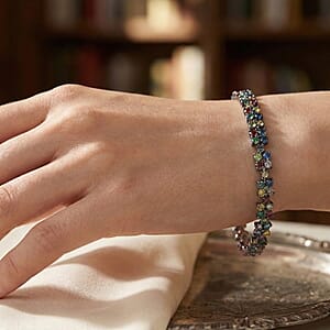 D'Joy Natural Multi Diamond 4.00 ctw Blooming Flower Bracelet in Rhodium Over Sterling Silver (7.25 In)