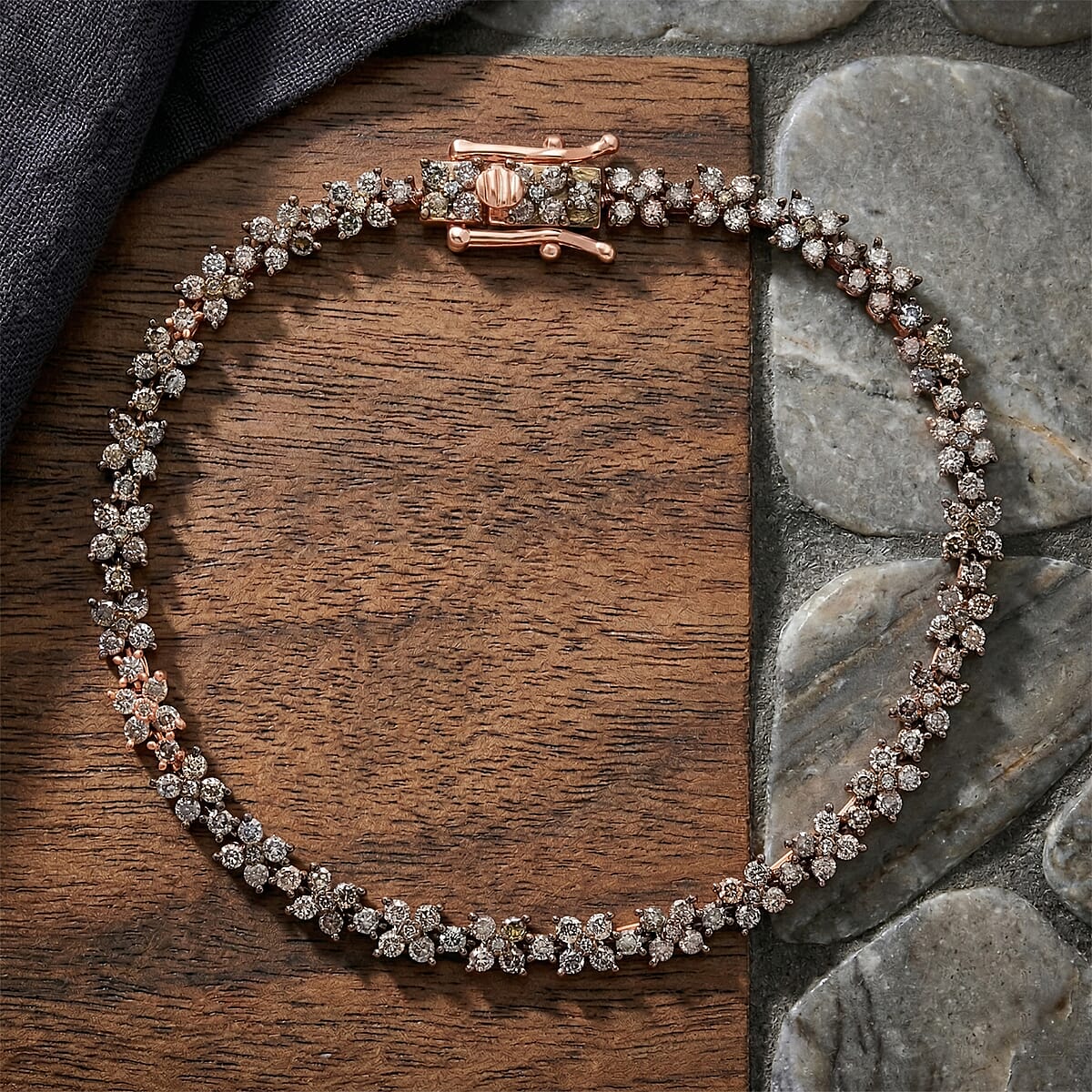 D'Joy Natural Champagne Diamond 4.00 ctw Blooming Flower Bracelet in 18K Vermeil Rose Gold Over Sterling Silver (7.25 In) image number 1