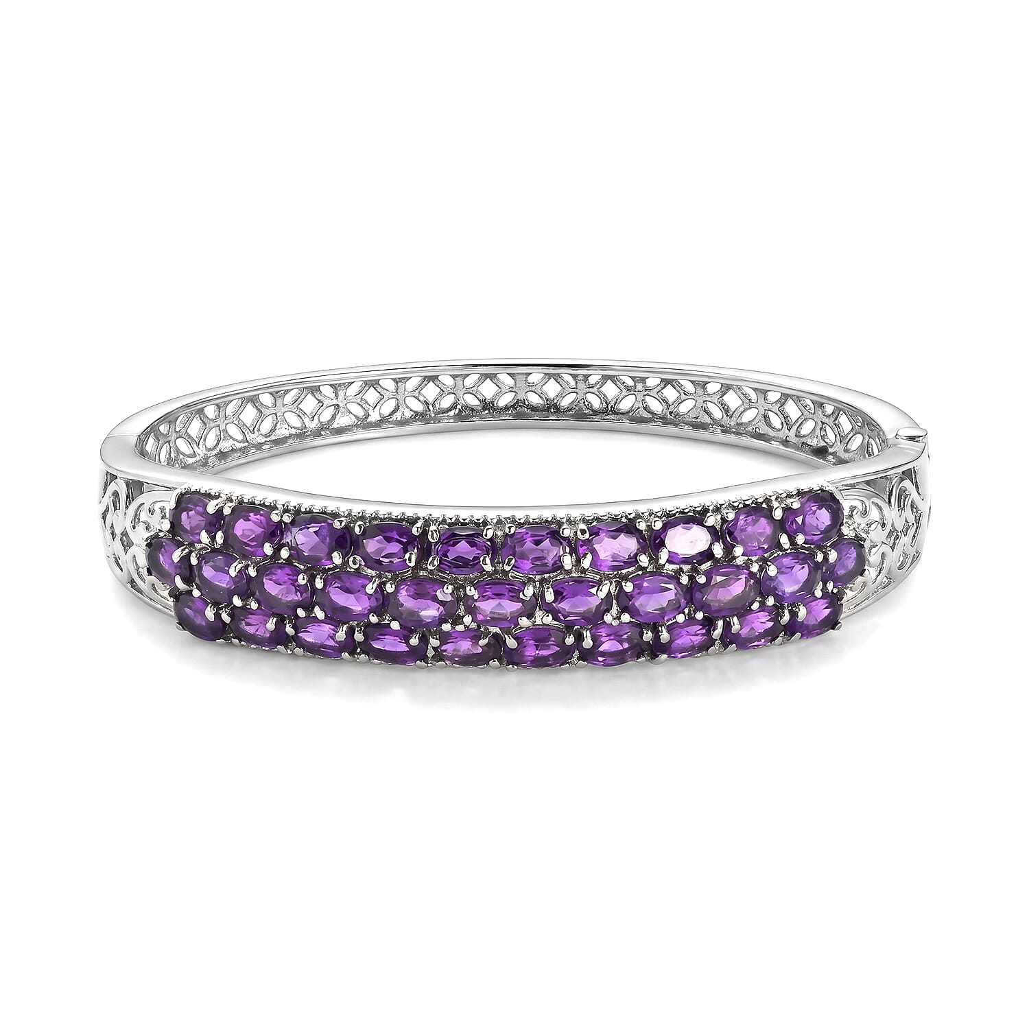 EverTrue African Ametyst Bangle Bracelet in Stainless Steel (7.25 In) 14.80 ctw