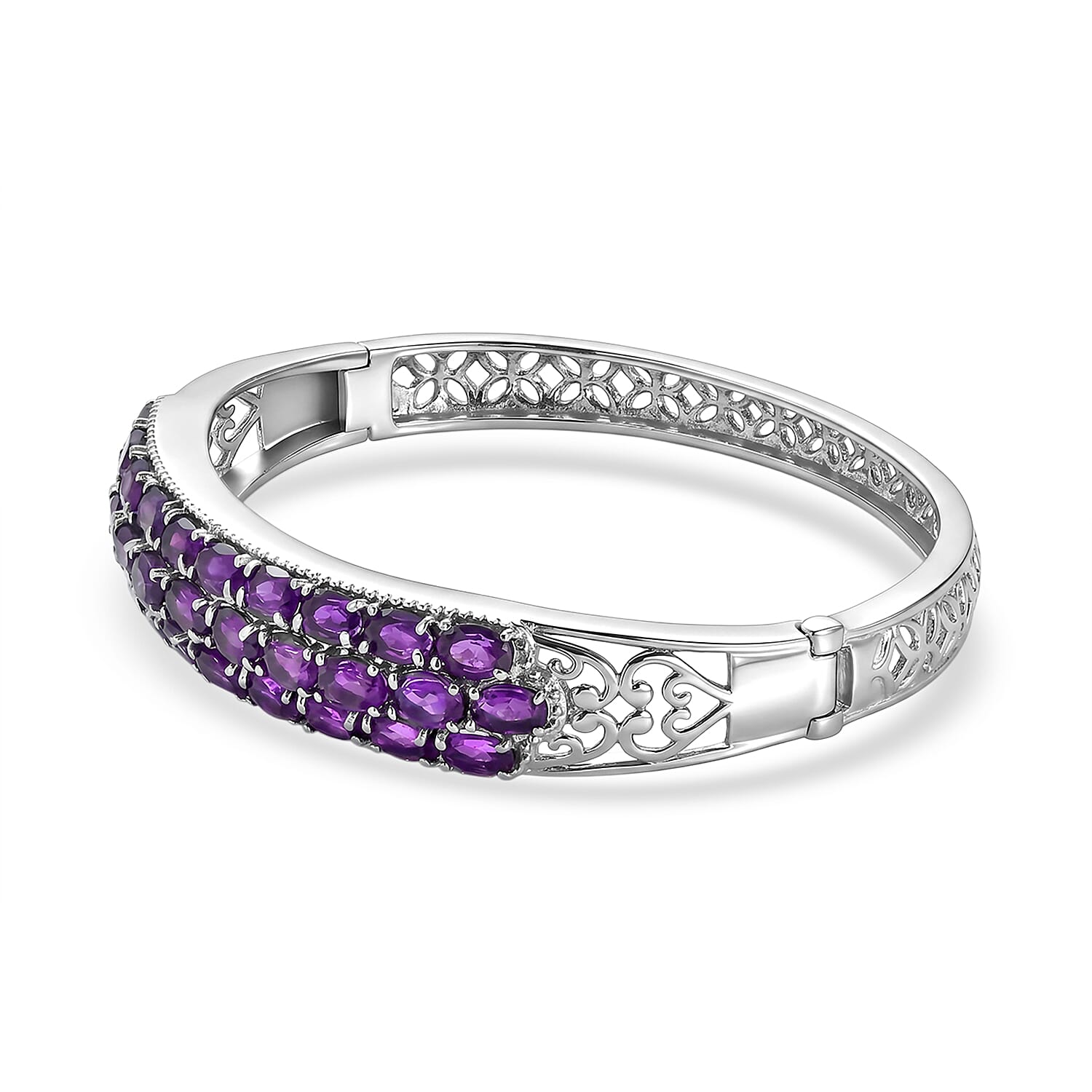 EverTrue African Ametyst Bangle Bracelet in Stainless Steel (7.25 In) 14.80 ctw