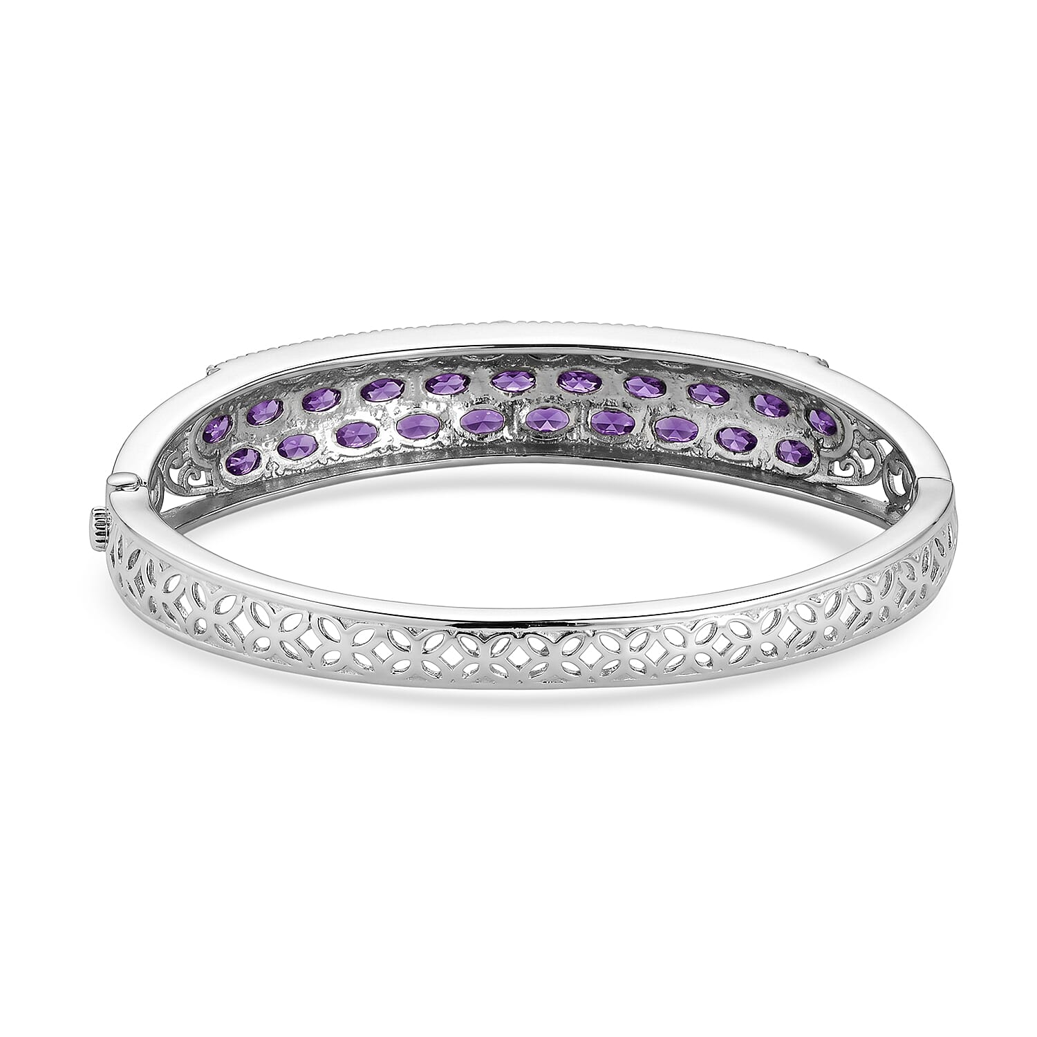 EverTrue African Ametyst Bangle Bracelet in Stainless Steel (7.25 In) 14.80 ctw