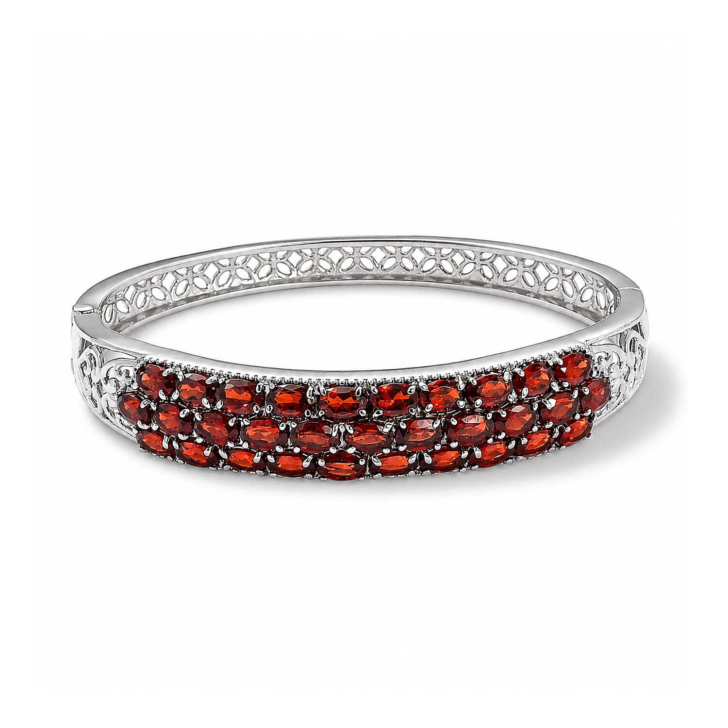 EverTrue Mozambique Garnet 18.60 ctw Bangle Bracelet Stainless Steel (7.25 In)