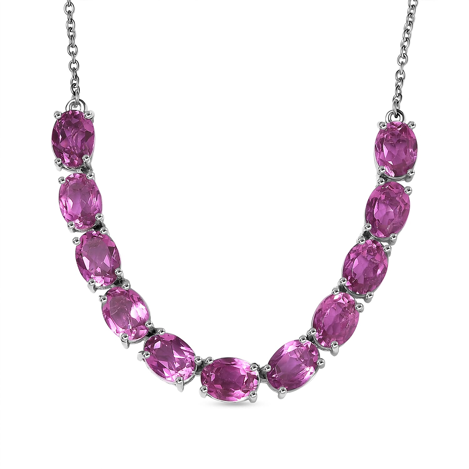 EverTrue African Lilac Quartz (Triplet) 16.30 ctw Radiant Rosary Glow Necklace in Platinum Bond and Stainless Steel 18 Inches