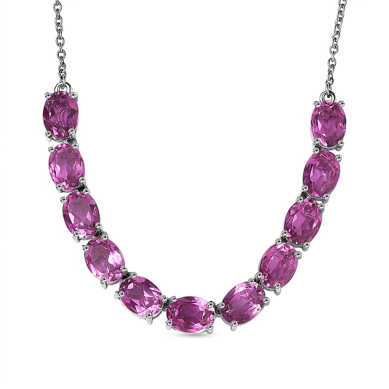 EverTrue African Lilac Quartz (Triplet) 16.30 ctw Radiant Rosary Glow Necklace in Platinum Bond and Stainless Steel 18 Inches