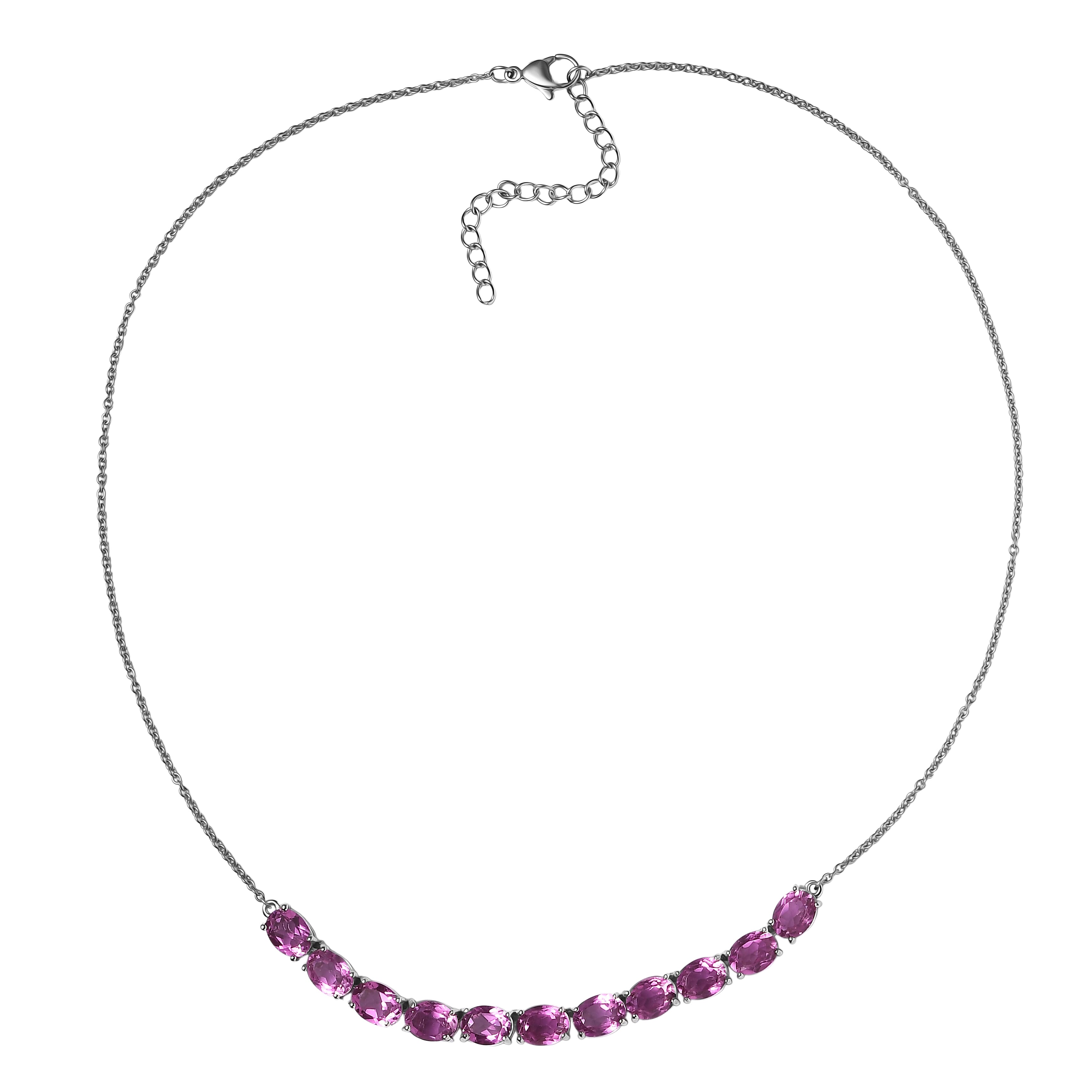 EverTrue African Lilac Quartz (Triplet) 16.30 ctw Radiant Rosary Glow Necklace in Platinum Bond and Stainless Steel 18 Inches