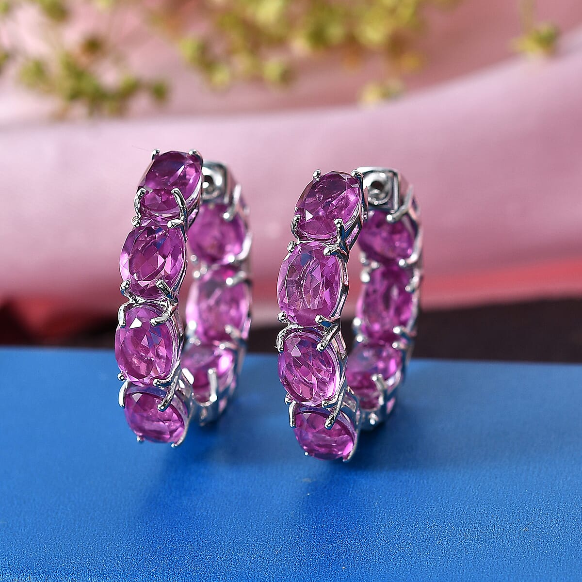 EverTrue African Lilac Quartz (Triplet) 20.75 ctw Hoop Earrings in Platinum Bond image number 1
