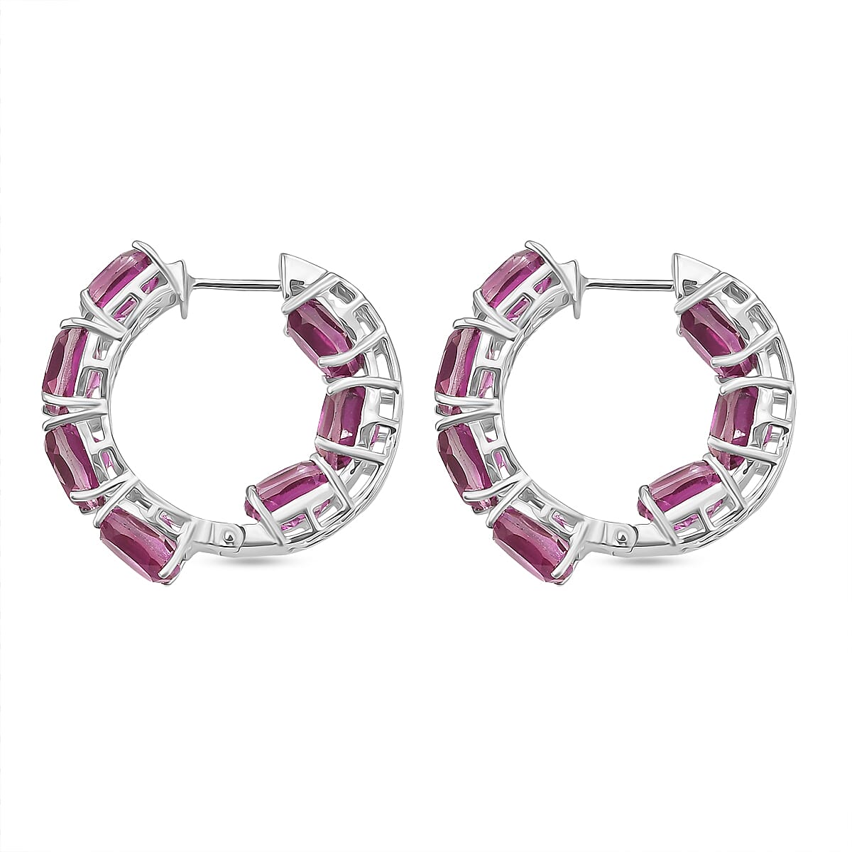 EverTrue African Lilac Quartz (Triplet) 20.75 ctw Radiant Rosary Glow Hoop Earrings in Platinum Bond