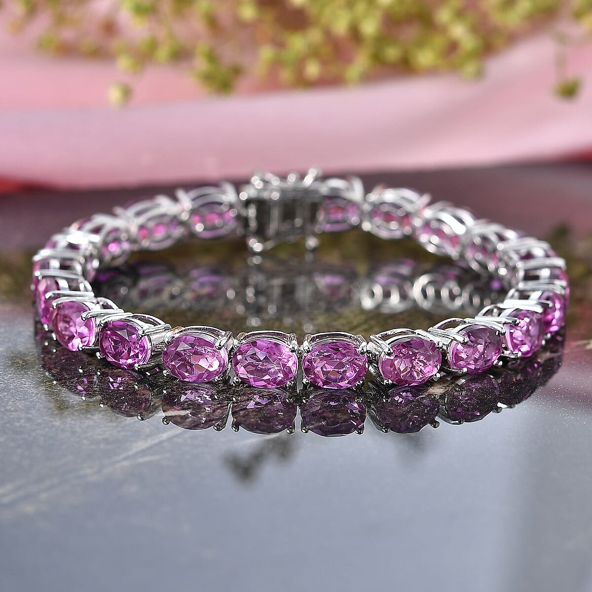 EverTrue African Lilac Quartz (Triplet) 28.00 ctw Bracelet in Platinum Bond (6.50 In) image number 1