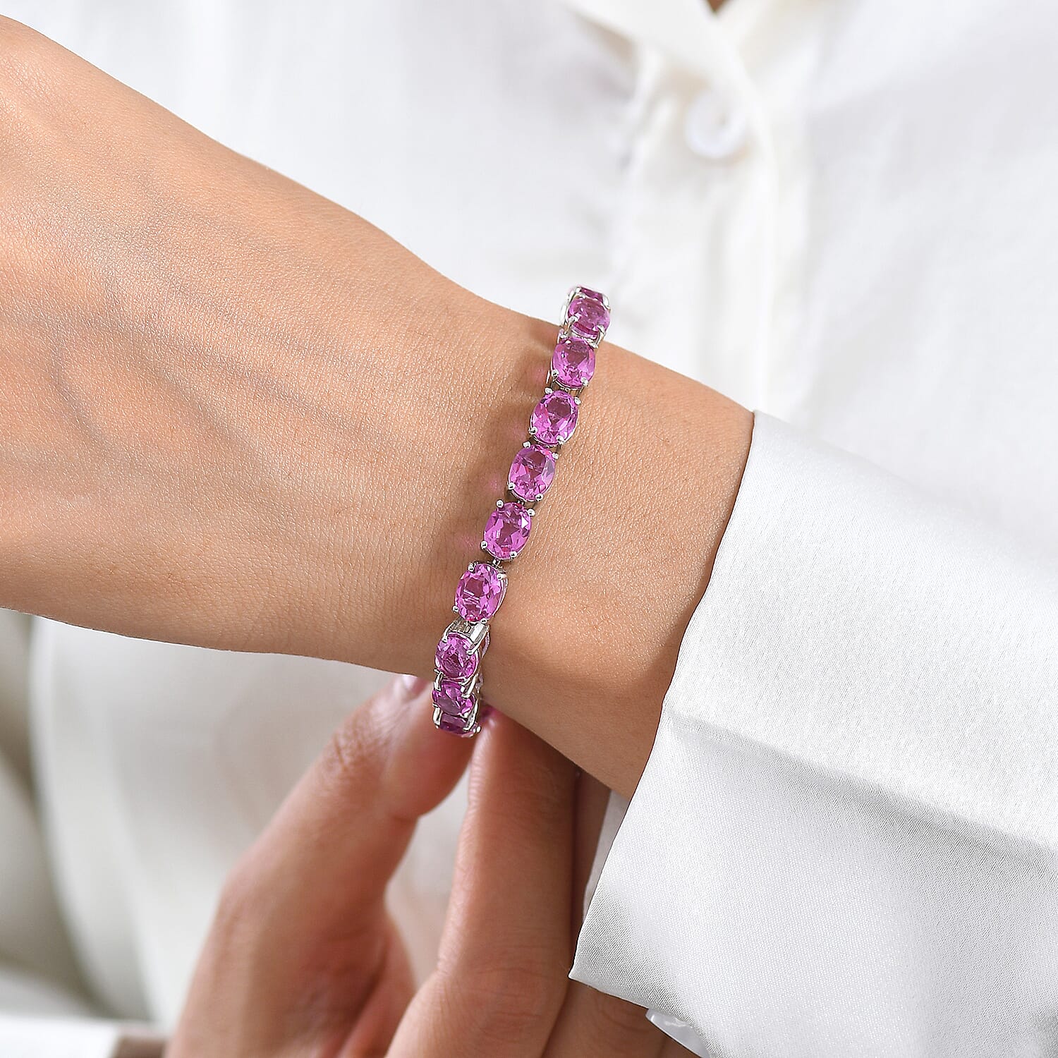 EverTrue African Lilac Quartz (Triplet) 28.20 ctw Radiant Rosary Glow Bracelet in Platinum Bond (6.50 In)