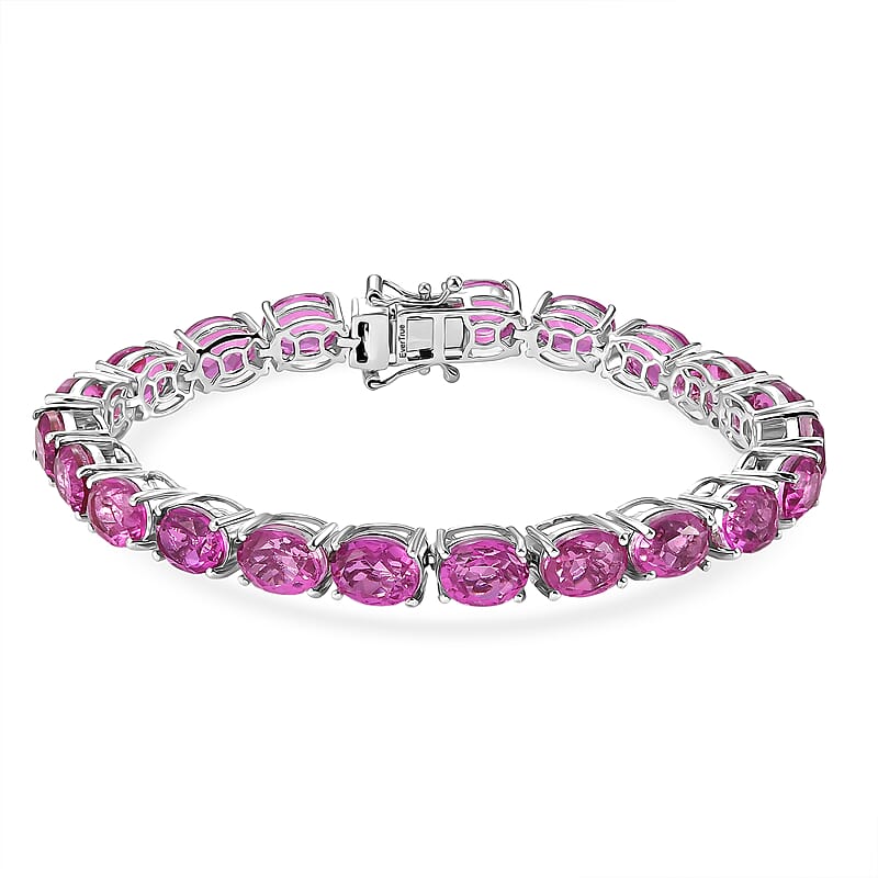 EverTrue African Lilac Quartz (Triplet) 26.25 ctw Radiant Rosary Glow Bracelet in Platinum Bond (7.25 In) (Ships in 5-7 Days)