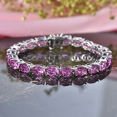 EverTrue African Lilac Quartz (Triplet) 26.25 ctw Radiant Rosary Glow Bracelet in Platinum Bond (7.25 In) (Ships in 5-7 Days)