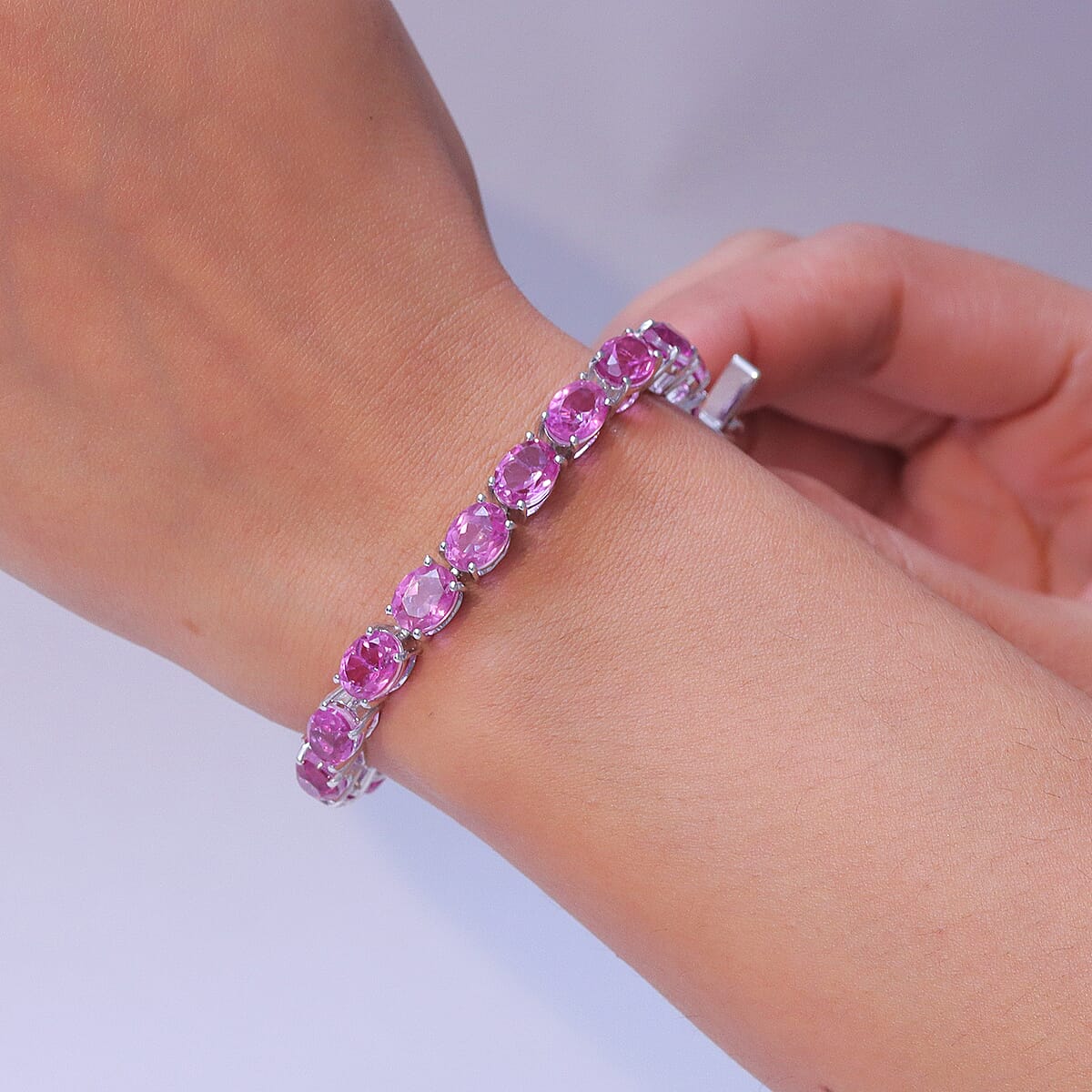 EverTrue African Lilac Quartz (Triplet) 34.00 ctw Bracelet in Platinum Bond (8.00 In) image number 2