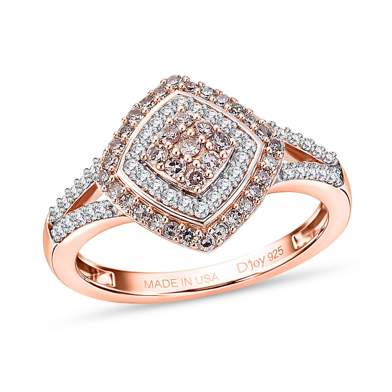 D'Joy Natural Pink and White Diamond I3 0.50 ctw Deco Rose Ring in 18K Vermeil Rose Gold Over Sterling Silver (Size 7.0)