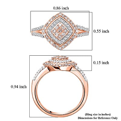 D'Joy Natural Pink and White Diamond I3 0.50 ctw Deco Rose Ring in 18K Vermeil Rose Gold Over Sterling Silver (Size 7.0)