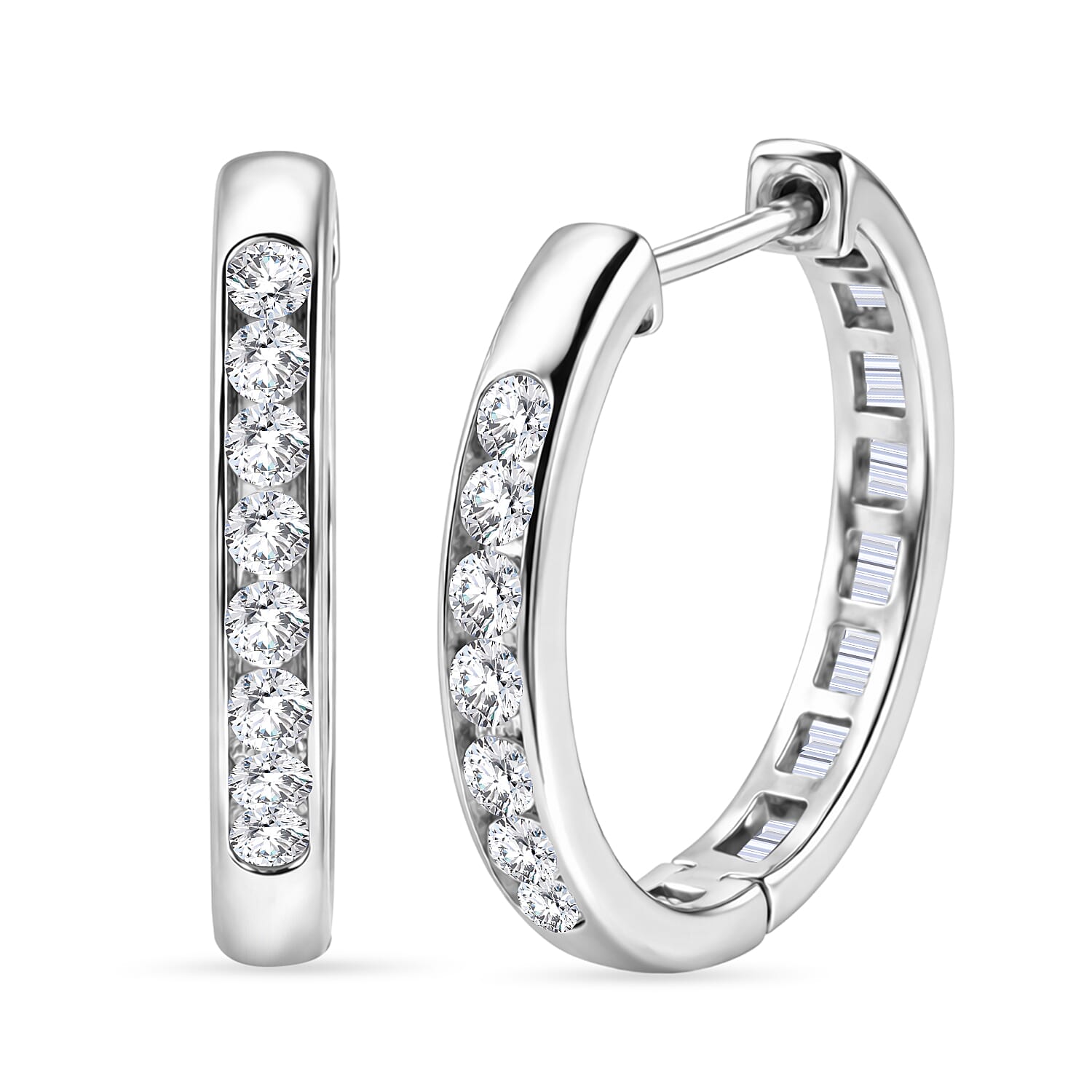 Luxuriant Lab Grown Diamond G-H SI 1.10 ctw Hoop Earrings in Rhodium Over Sterling Silver