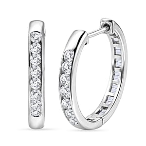 Luxuriant Lab Grown Diamond G-H SI 1.10 ctw Hoop Earrings in Rhodium Over Sterling Silver