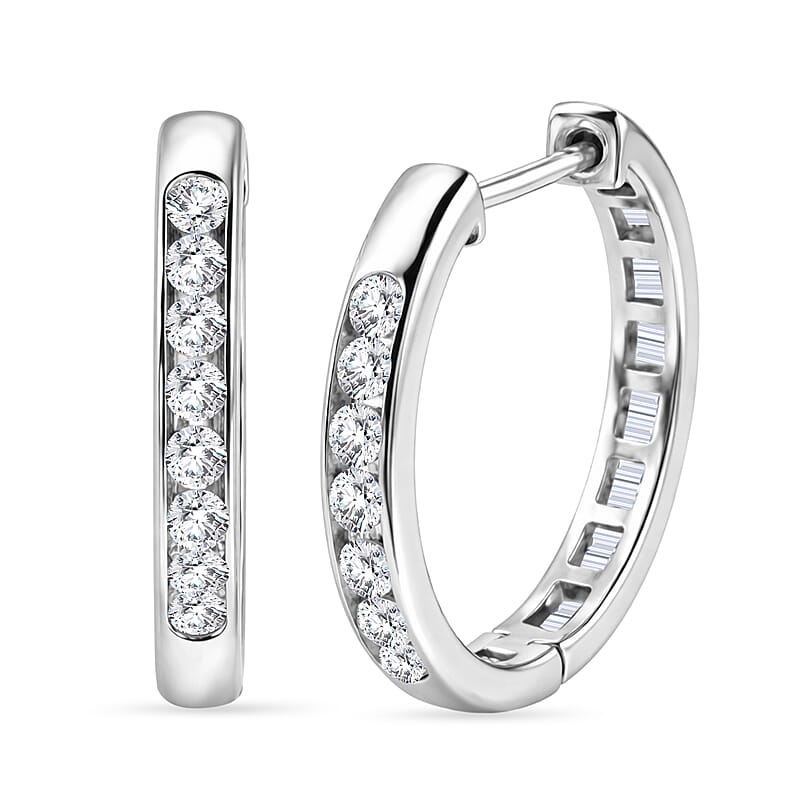 Luxuriant Lab Grown Diamond G-H SI 1.10 ctw Hoop Earrings in Rhodium Over Sterling Silver