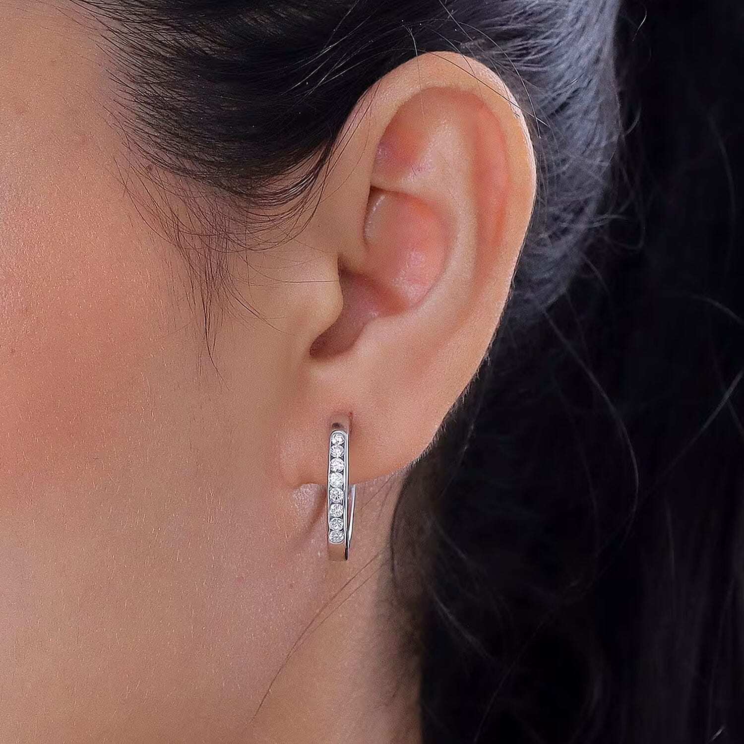 Luxuriant Lab Grown Diamond G-H SI 1.10 ctw Hoop Earrings in Rhodium Over Sterling Silver