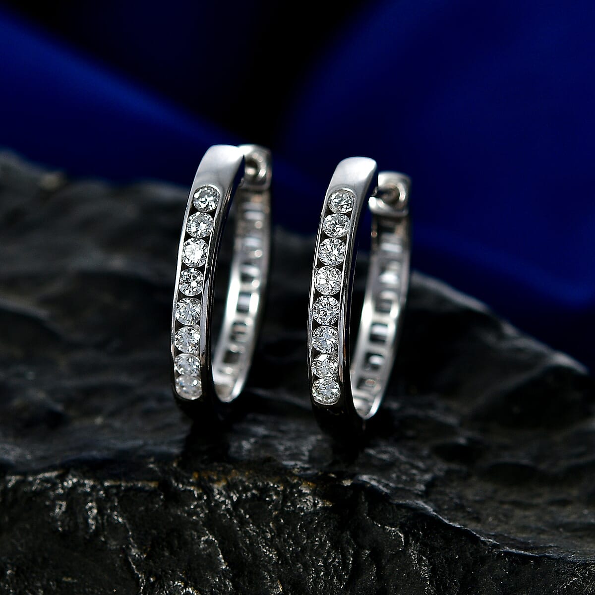 Luxuriant Lab Grown Diamond G-H SI 1.10 ctw Hoop Earrings in Rhodium Over Sterling Silver image number 1