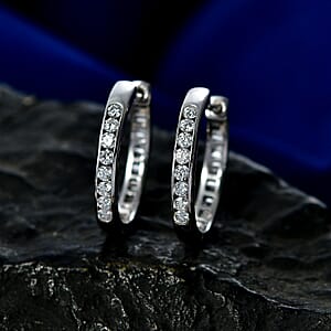 Luxuriant Lab Grown Diamond G-H SI 1.10 ctw Hoop Earrings in Rhodium Over Sterling Silver