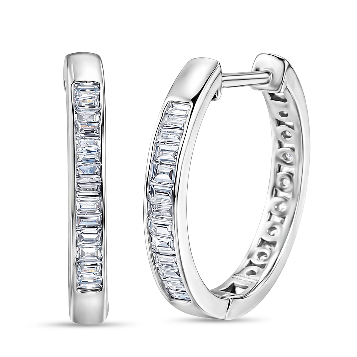 Luxuriant Lab Grown Diamond G-H SI 1.10 ctw Hoop Earrings in Rhodium Over Sterling Silver image number 3