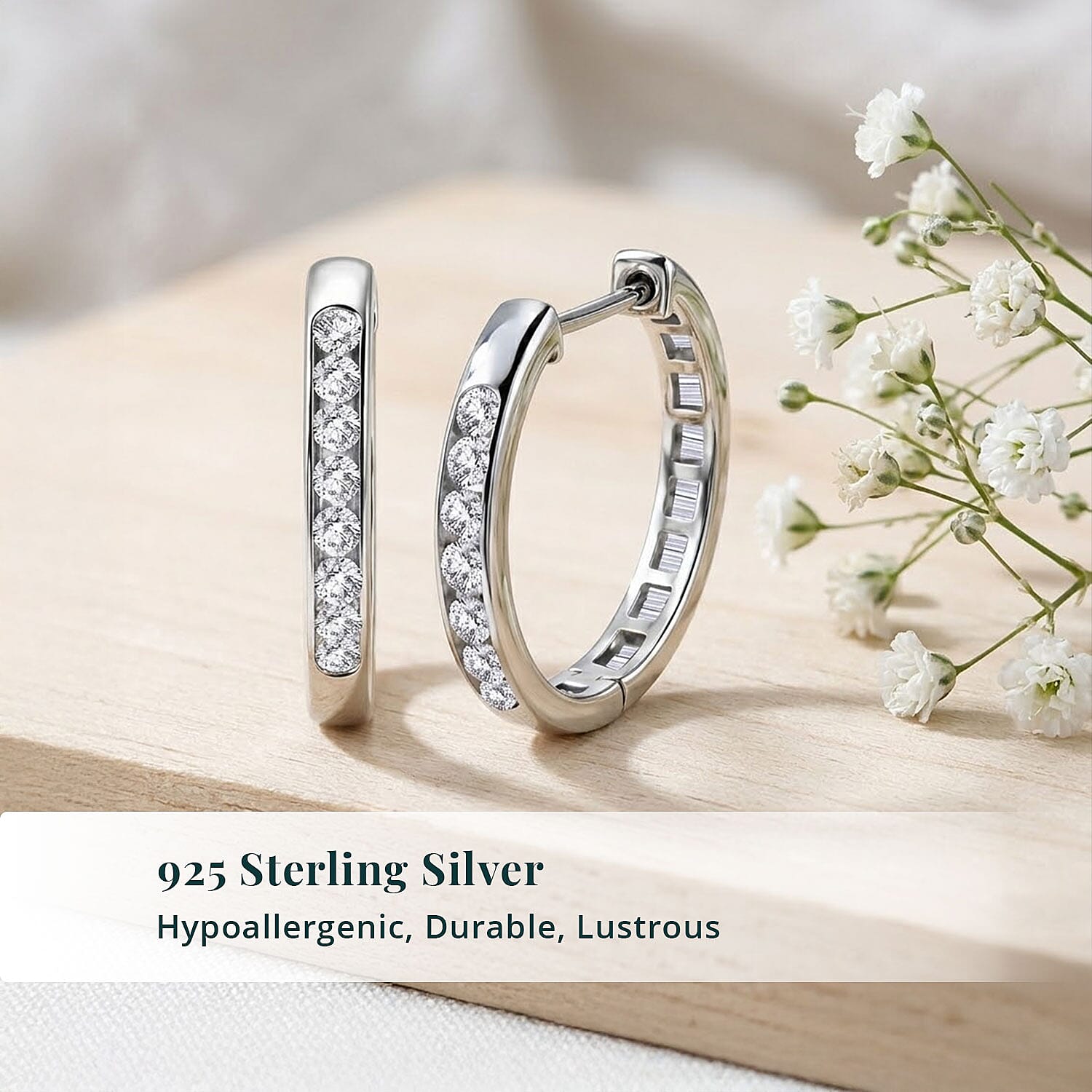 Luxuriant Lab Grown Diamond G-H SI 1.10 ctw Hoop Earrings in Rhodium Over Sterling Silver