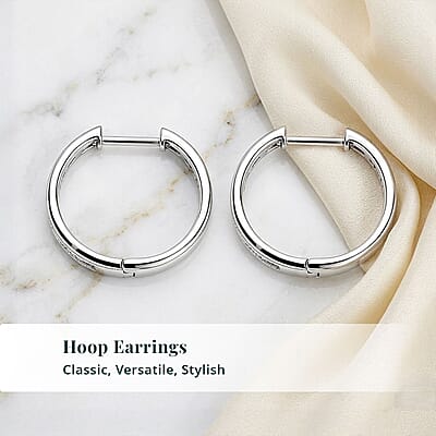 Luxuriant Lab Grown Diamond G-H SI 1.10 ctw Hoop Earrings in Rhodium Over Sterling Silver
