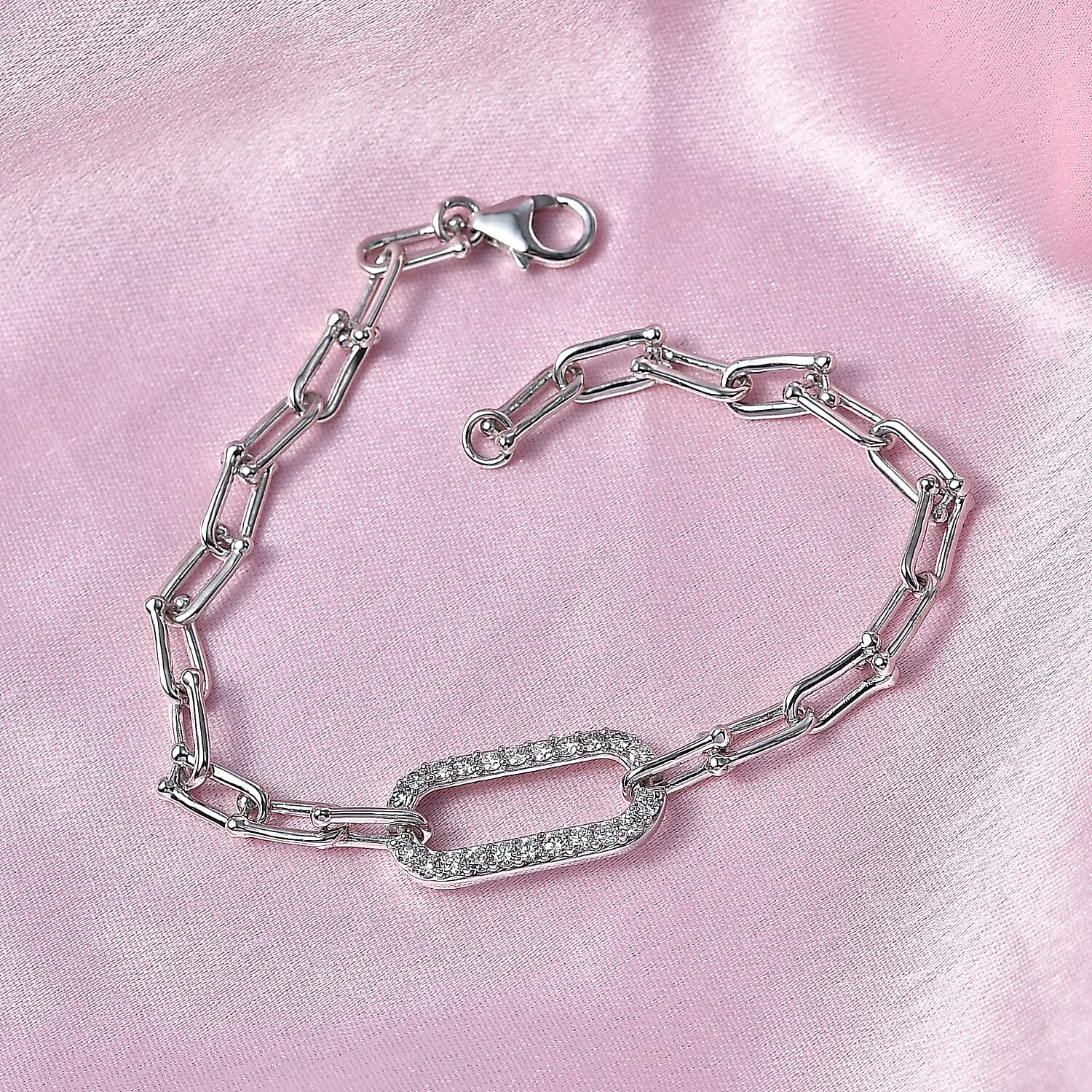 Luxuriant Lab Grown Diamond G-H SI 0.60 ctw Link Bracelet in Rhodium Over Sterling Silver (7.25 In)